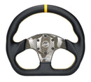 NRG Carbon Fiber Flat Bottom Steering Wheel (320mm) Yellow CF Center w/Yellow Stitch/Yellow Mark