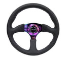 NRG Reinforced Steering Wheel (350mm / 2.5in. Deep) Leather Race Comfort Grip w/4mm Neochrome Spokes