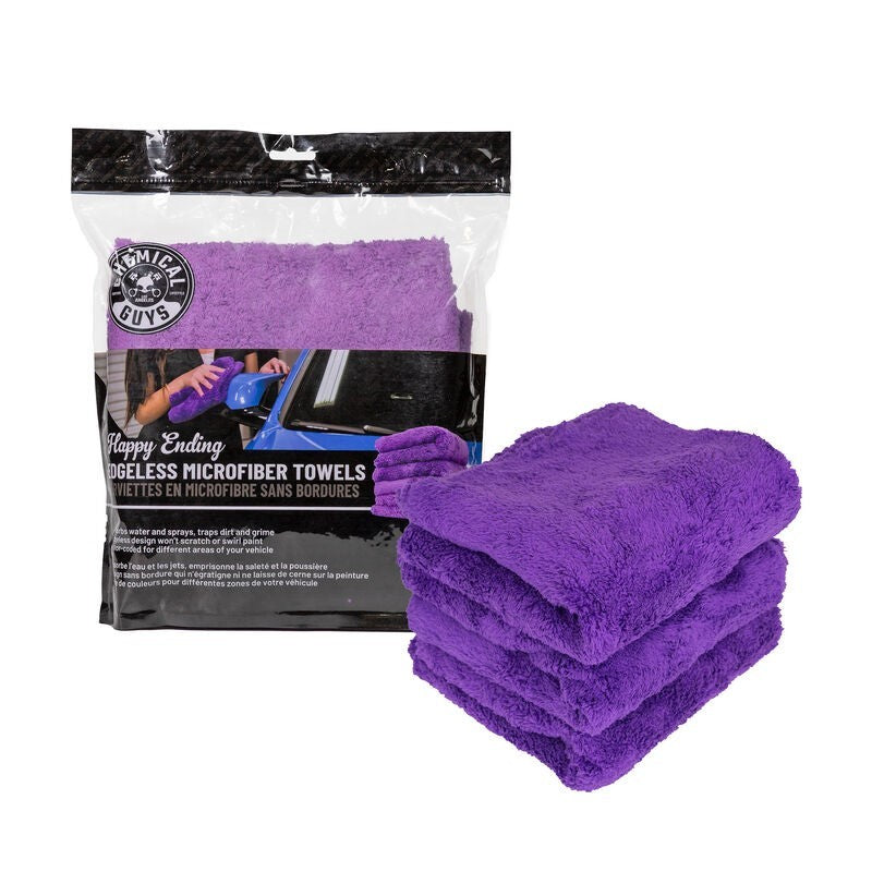 Chemical Guys Ultra Edgeless Microfiber Towel - 16in x 16in - Purple - 3 Pack