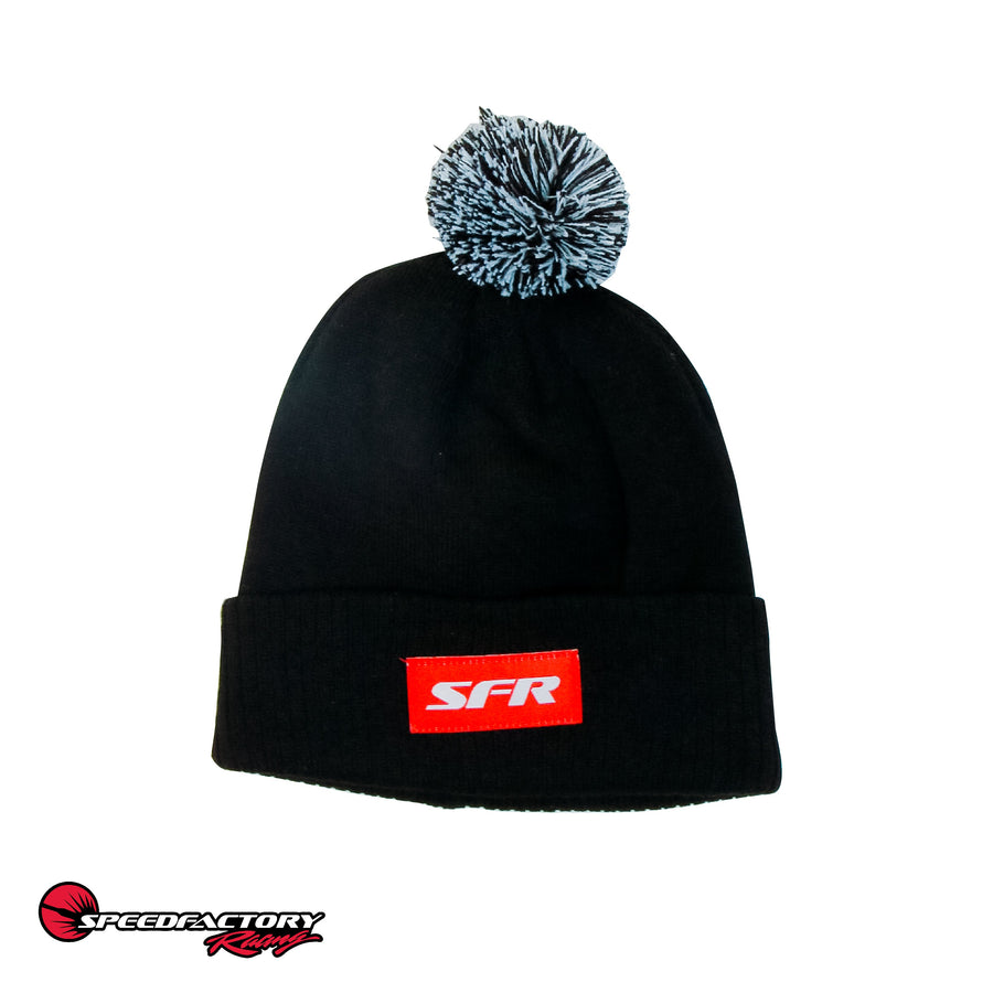 SpeedFactory Outlaw Pom Beanie (Black/White Pom) Red SFR Label