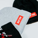 SpeedFactory Outlaw Winter Beanie (all grey fold over) Red SFR Label