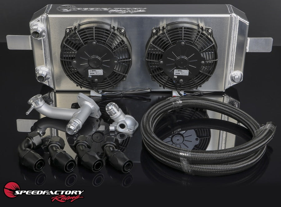 SpeedFactory B-Series Tucked Radiator Complete Kit -16an Hose, Fittings, Fill Neck and Thermostat Housing